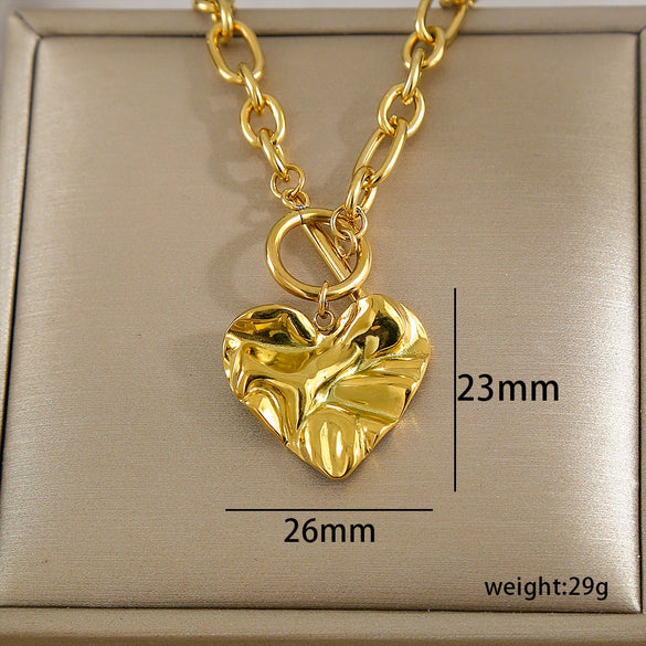 Wholesale Stainless Steel And Titanium Steel Geometric Heart Pendant Necklace With Rectangular Chain 18K Gold Plated Hiphop Allmatch Women's Accessories