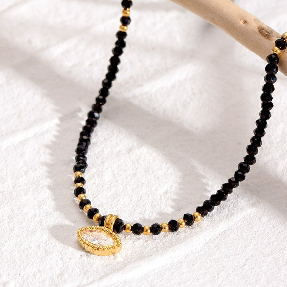 Wholesale Stainless Steel And Titanium Steel Geometric Hollow Bead Pendant Necklace For Women With Electroplating Design