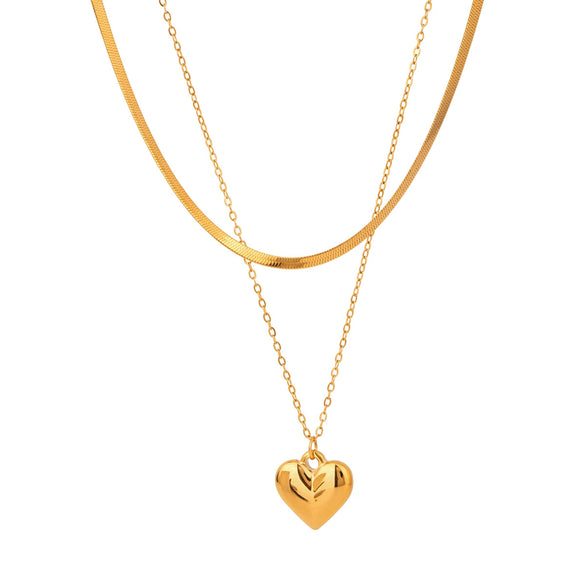 Wholesale Stainless Steel And Titanium Steel Geometric Love Pendant Double Layer Necklace For Women With Electroplating