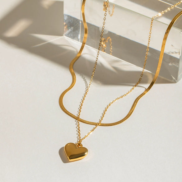 Wholesale Stainless Steel And Titanium Steel Geometric Love Pendant Double Layer Necklace For Women With Electroplating