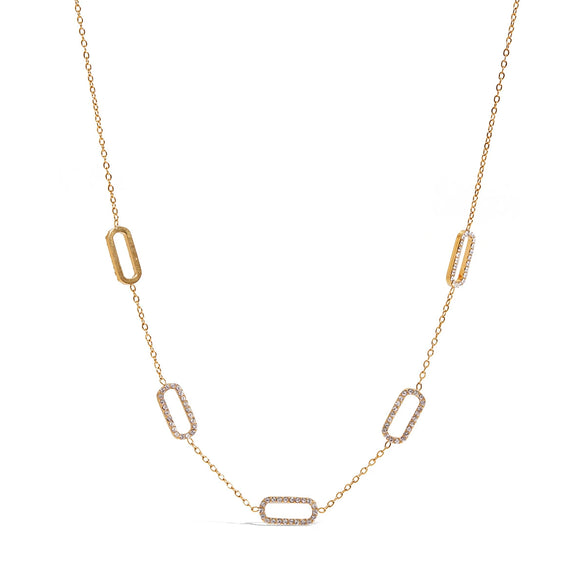 Wholesale Stainless Steel And Titanium Steel Geometric Oval Pendant Necklace With White Diamond Electroplated For Women