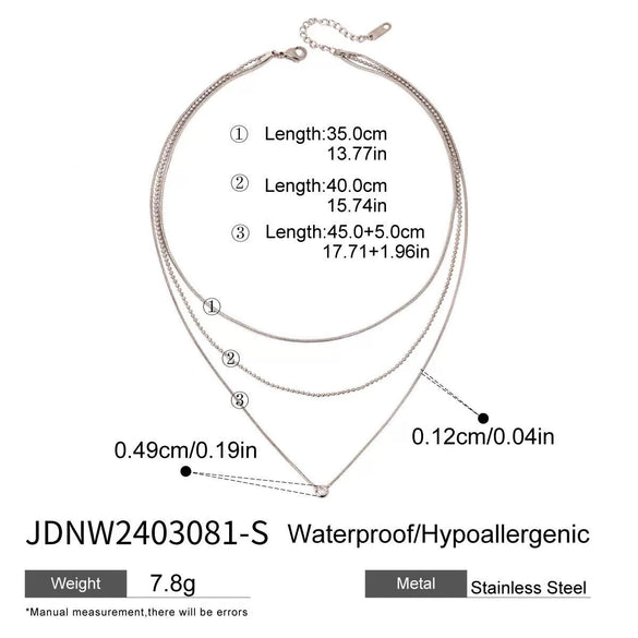 Wholesale Stainless Steel And Titanium Steel Geometric Pattern Three Layer Necklace With Round White Diamond Pendant For Women