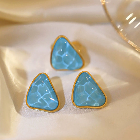 Wholesale Stainless Steel And Titanium Steel Geometric Triangle Inlaid Electroplated Women's Earrings And Ring Jewelry