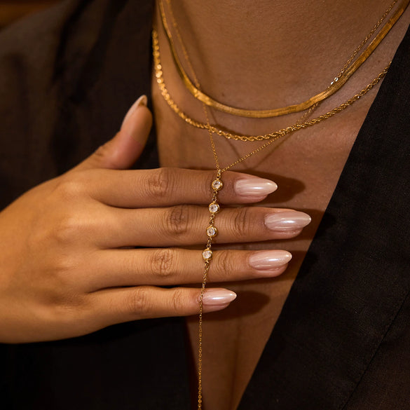 Wholesale Stainless Steel And Titanium Steel Geometric Y Shaped Chain Long Necklace For Women With Electroplating Design