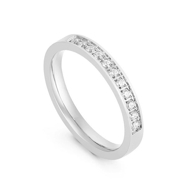 Wholesale Stainless Steel And Titanium Steel Geometric Zircon Women's Ring With Fourclaw Design And Electroplating
