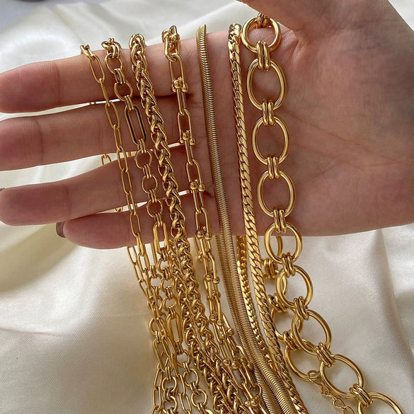Wholesale Stainless Steel And Titanium Steel Gold Necklace With Geometric Style Cuban Clavicle Chain Electroplated