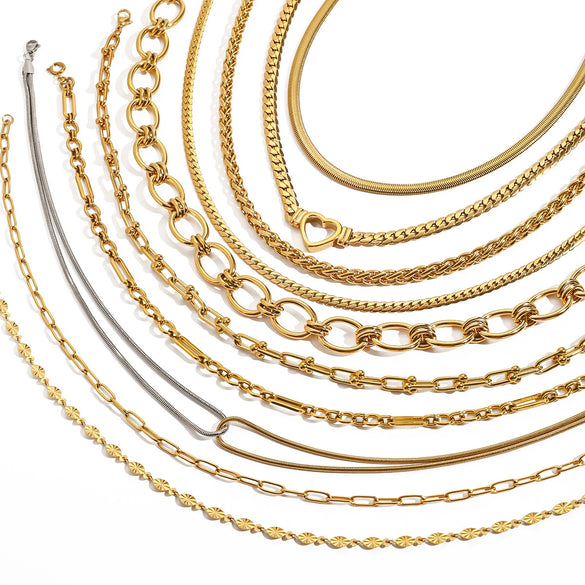 Wholesale Stainless Steel And Titanium Steel Gold Necklace With Geometric Style Cuban Clavicle Chain Electroplated