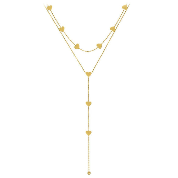 Wholesale Stainless Steel And Titanium Steel Heart Tassel Doublelayer Necklace With Love Water Drops And Bells Patterns Electroplated For Women