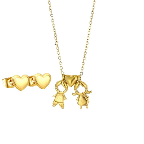 Wholesale Stainless Steel And Titanium Steel Heartshaped Electroplated Earring And Necklace Set For Boys And Girls