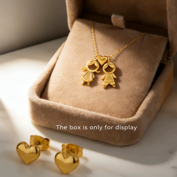Wholesale Stainless Steel And Titanium Steel Heartshaped Electroplated Earring And Necklace Set For Boys And Girls