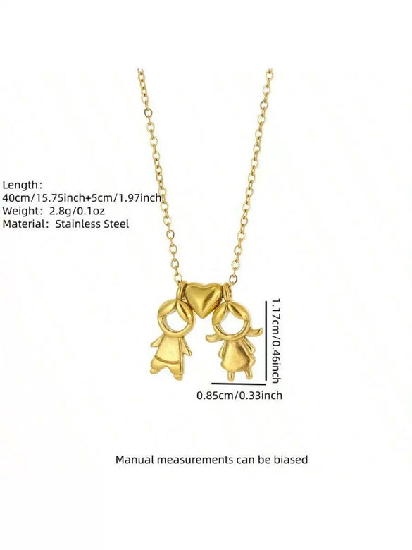 Wholesale Stainless Steel And Titanium Steel Heartshaped Electroplated Earring And Necklace Set For Boys And Girls