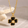 Wholesale Stainless Steel And Titanium Steel Inlaid Black Agate Four Leaf Clover And Heart Shape Necklace With Electroplating And Original Design