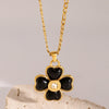 Wholesale Stainless Steel And Titanium Steel Inlaid Black Agate Four Leaf Clover And Heart Shape Necklace With Electroplating And Original Design