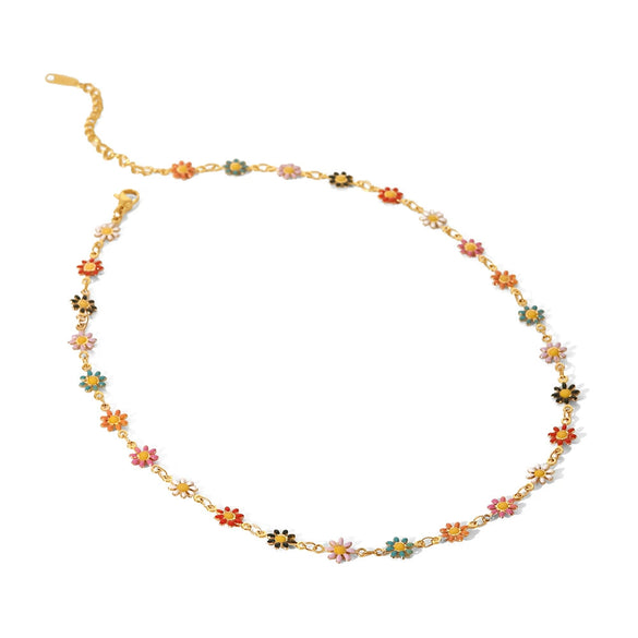 Wholesale Stainless Steel And Titanium Steel Jewelry Geometric Style Daisy Chain Necklace And Bracelet With Electroplating