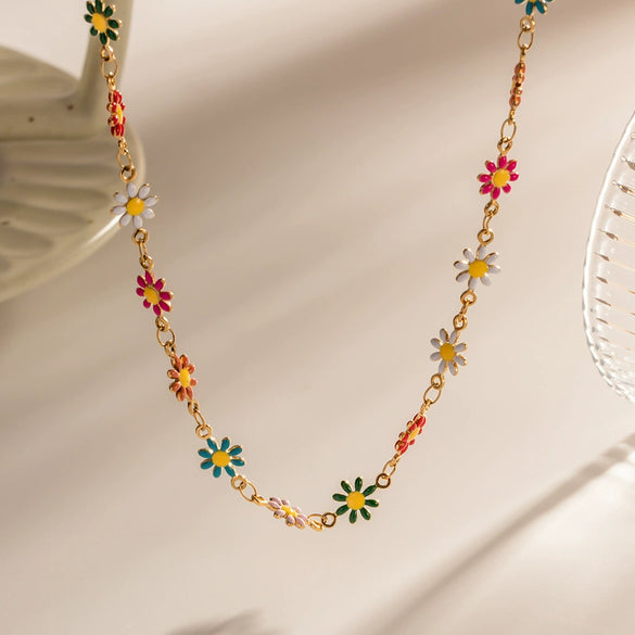 Wholesale Stainless Steel And Titanium Steel Jewelry Geometric Style Daisy Chain Necklace And Bracelet With Electroplating