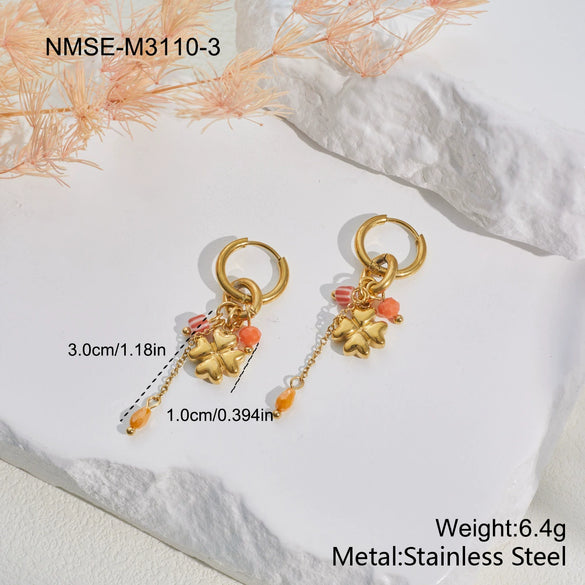 Wholesale Stainless Steel And Titanium Steel Jewelry Set With Heart Drop Bell Geometric Patterns Electroplated For Women