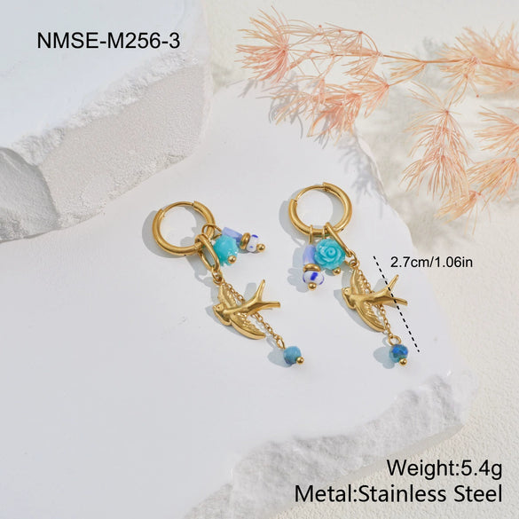 Wholesale Stainless Steel And Titanium Steel Jewelry Set With Heart Drop Bell Patterns Electroplated For Women