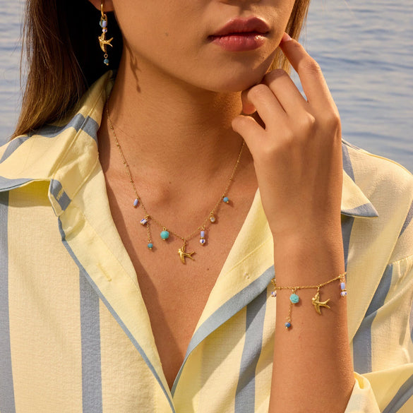 Wholesale Stainless Steel And Titanium Steel Jewelry Set With Heart Drop Bell Patterns Electroplated For Women