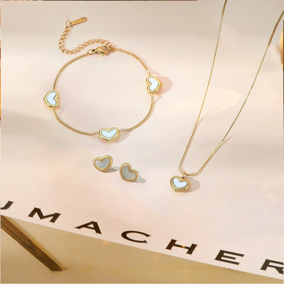 Wholesale Stainless Steel And Titanium Steel Jewelry Set With Heart Water Drop And Bell Patterns For Women Electroplated Trendy Light Luxury Anklet And Necklace