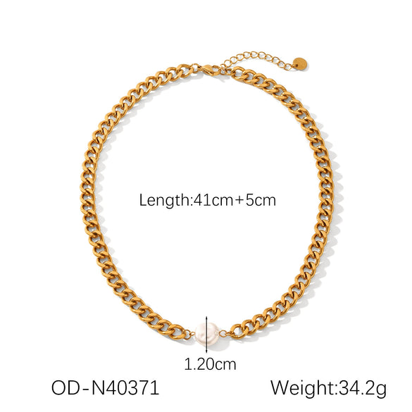 Wholesale Stainless Steel And Titanium Steel Jewelry With Baroque Pearl For Women Cuban Chain Necklace Bracelet Vacuum Plating