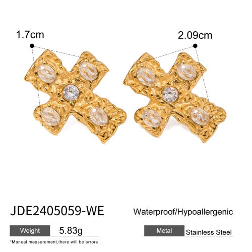 Wholesale Stainless Steel And Titanium Steel Jewelry With Cross Shape And Geometric Pattern Electroplated Necklace And Earrings For Women