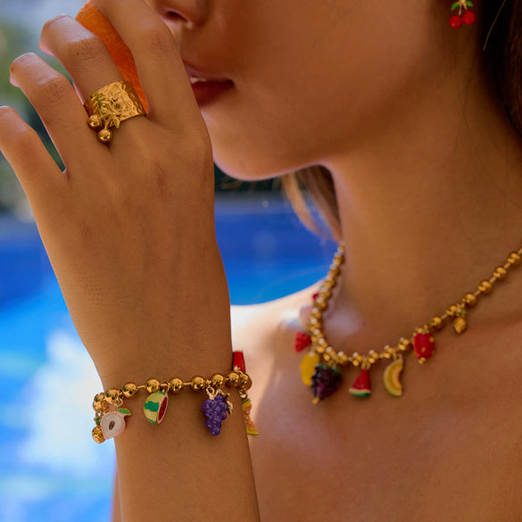 Wholesale Stainless Steel And Titanium Steel Jewelry With Fruit Pattern For Women Regular Chain Electroplating Processing