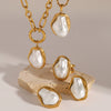 Wholesale Stainless Steel And Titanium Steel Jewelry With Pearl Necklace Pendant Exaggerated Niche Earrings And Ring Geometric Pattern Electroplated For Women
