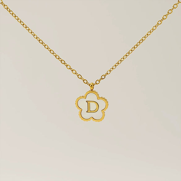 Wholesale 316L Stainless Steel And 316L Stainless Steel Letter And Five Leaf Clover Necklace With Electroplating Treatment