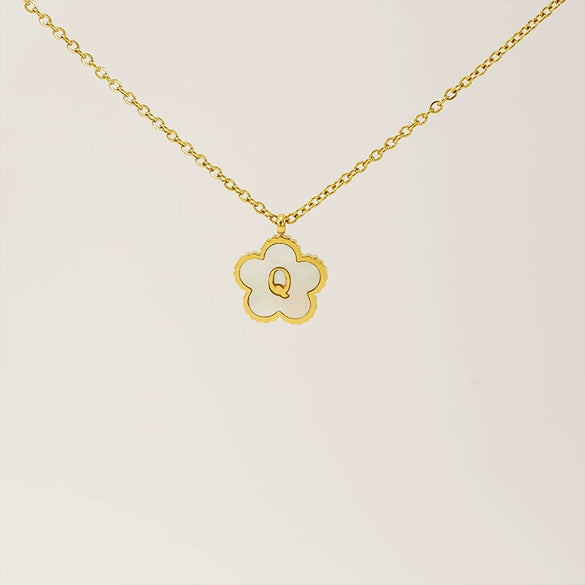 Wholesale 316L Stainless Steel And 316L Stainless Steel Letter And Five Leaf Clover Necklace With Electroplating Treatment