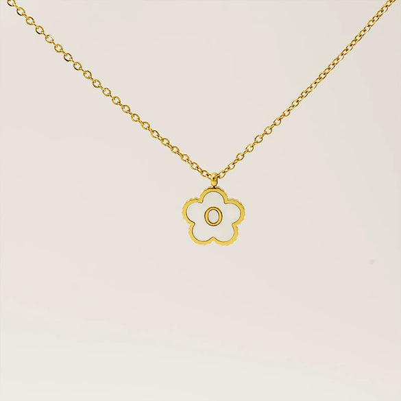 Wholesale 316L Stainless Steel And 316L Stainless Steel Letter And Five Leaf Clover Necklace With Electroplating Treatment