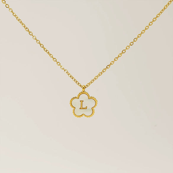 Wholesale 316L Stainless Steel And 316L Stainless Steel Letter And Five Leaf Clover Necklace With Electroplating Treatment