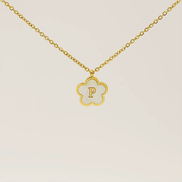 Wholesale 316L Stainless Steel And 316L Stainless Steel Letter And Five Leaf Clover Necklace With Electroplating Treatment
