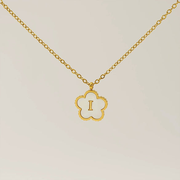 Wholesale 316L Stainless Steel And 316L Stainless Steel Letter And Five Leaf Clover Necklace With Electroplating Treatment