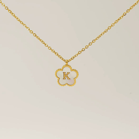 Wholesale 316L Stainless Steel And 316L Stainless Steel Letter And Five Leaf Clover Necklace With Electroplating Treatment