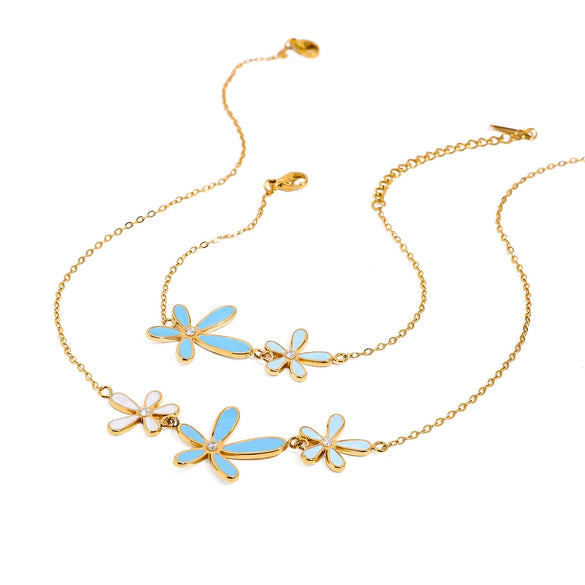 Wholesale Stainless Steel And Titanium Steel Light Luxury Geometric And Flower Pattern Electroplated Women's Necklace