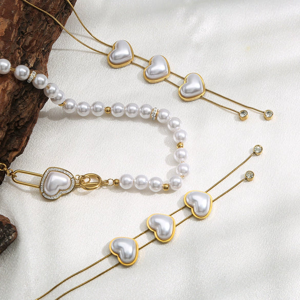 Wholesale Stainless Steel And Titanium Steel Love Imitation Pearl Shape Light Luxury Necklace With Snake Bone Chain And Electroplating For Women