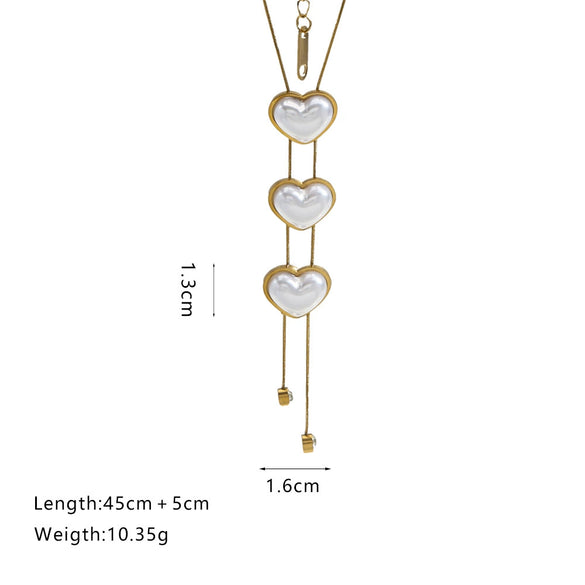 Wholesale Stainless Steel And Titanium Steel Love Imitation Pearl Shape Light Luxury Necklace With Snake Bone Chain And Electroplating For Women