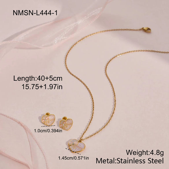 Wholesale Stainless Steel And Titanium Steel Lovethemed Heart Drop Bell Pattern Electroplated Jewelry Set For Girls