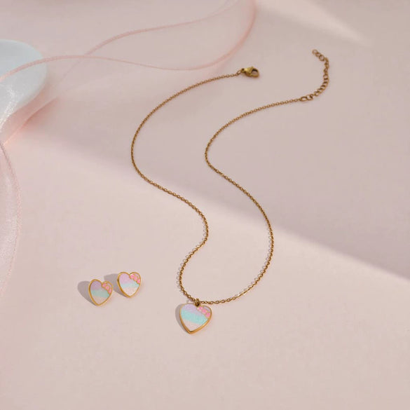 Wholesale Stainless Steel And Titanium Steel Lovethemed Heart Drop Bell Pattern Electroplated Jewelry Set For Girls