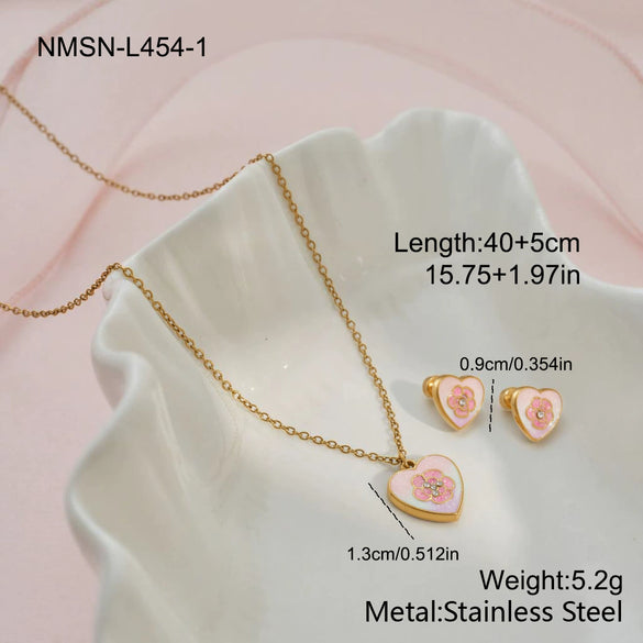 Wholesale Stainless Steel And Titanium Steel Lovethemed Heart Drop Bell Pattern Electroplated Jewelry Set For Girls