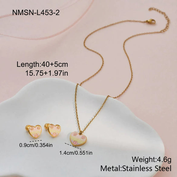 Wholesale Stainless Steel And Titanium Steel Lovethemed Heart Drop Bell Pattern Electroplated Jewelry Set For Girls