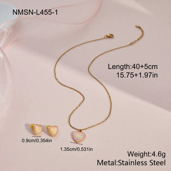 Wholesale Stainless Steel And Titanium Steel Lovethemed Heart Drop Bell Pattern Electroplated Jewelry Set For Girls