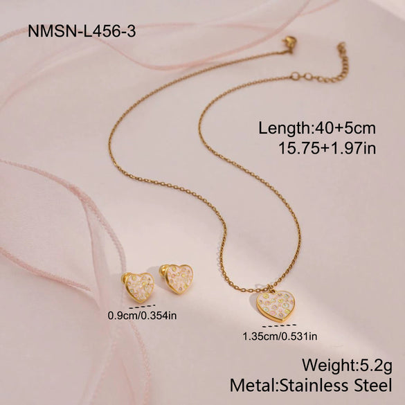 Wholesale Stainless Steel And Titanium Steel Lovethemed Heart Drop Bell Pattern Electroplated Jewelry Set For Girls