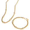 Wholesale Stainless Steel And Titanium Steel Necklace And Bracelet Set With Retro Cuban Chain And Round Zircon Electroplated