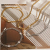 Wholesale Stainless Steel And Titanium Steel Necklace And Bracelet Set With Retro Cuban Chain And Round Zircon Electroplated
