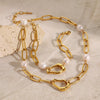 Wholesale Stainless Steel And Titanium Steel Pearl Necklace With Wave Pattern And Electroplating For Women