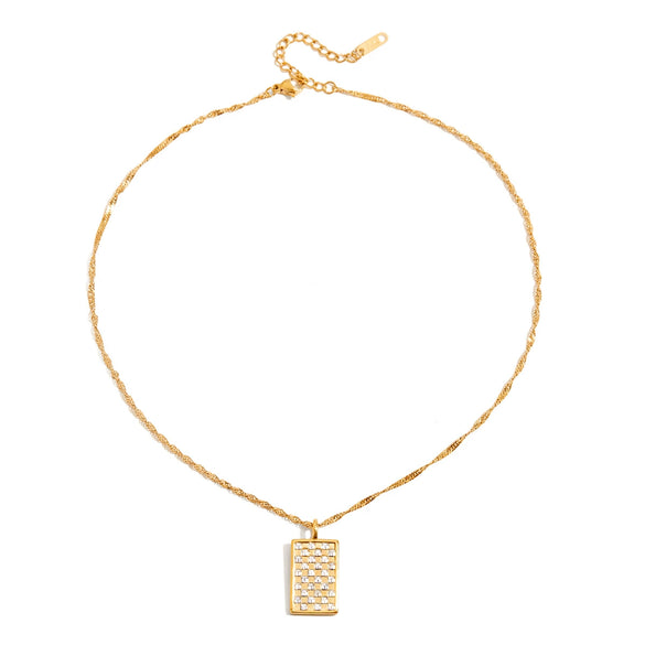 Wholesale Stainless Steel And Titanium Steel Rectangular Geometric Pendant Necklace With White Diamond Electroplated For Women In Classic Style