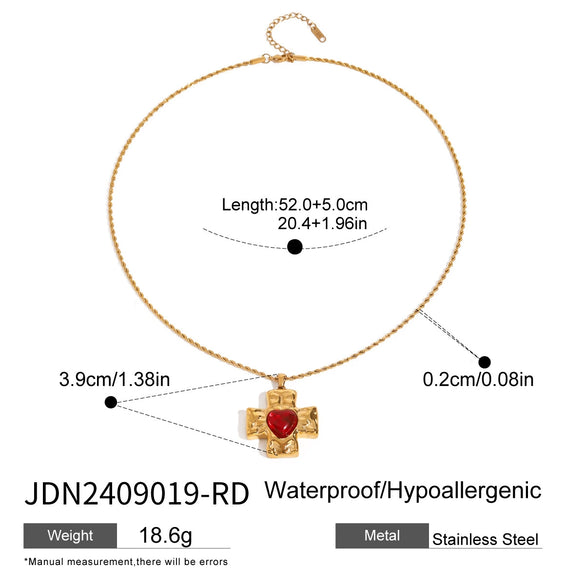 Wholesale Stainless Steel And Titanium Steel Red Agate Cross Love Pendant Clavicle Chain With Electroplating For Women