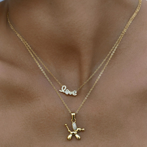 Wholesale Stainless Steel And Titanium Steel Rhinestone Dog Shaped Letter Clavicle Chain Jewelry With Electroplating For Women