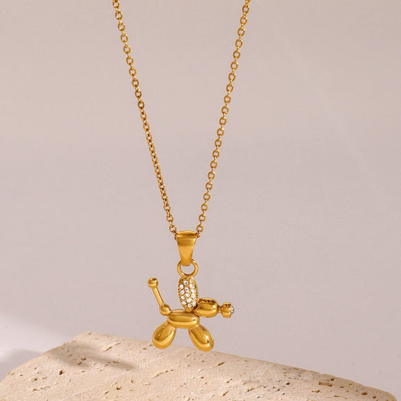 Wholesale Stainless Steel And Titanium Steel Rhinestone Dog Shaped Letter Clavicle Chain Jewelry With Electroplating For Women